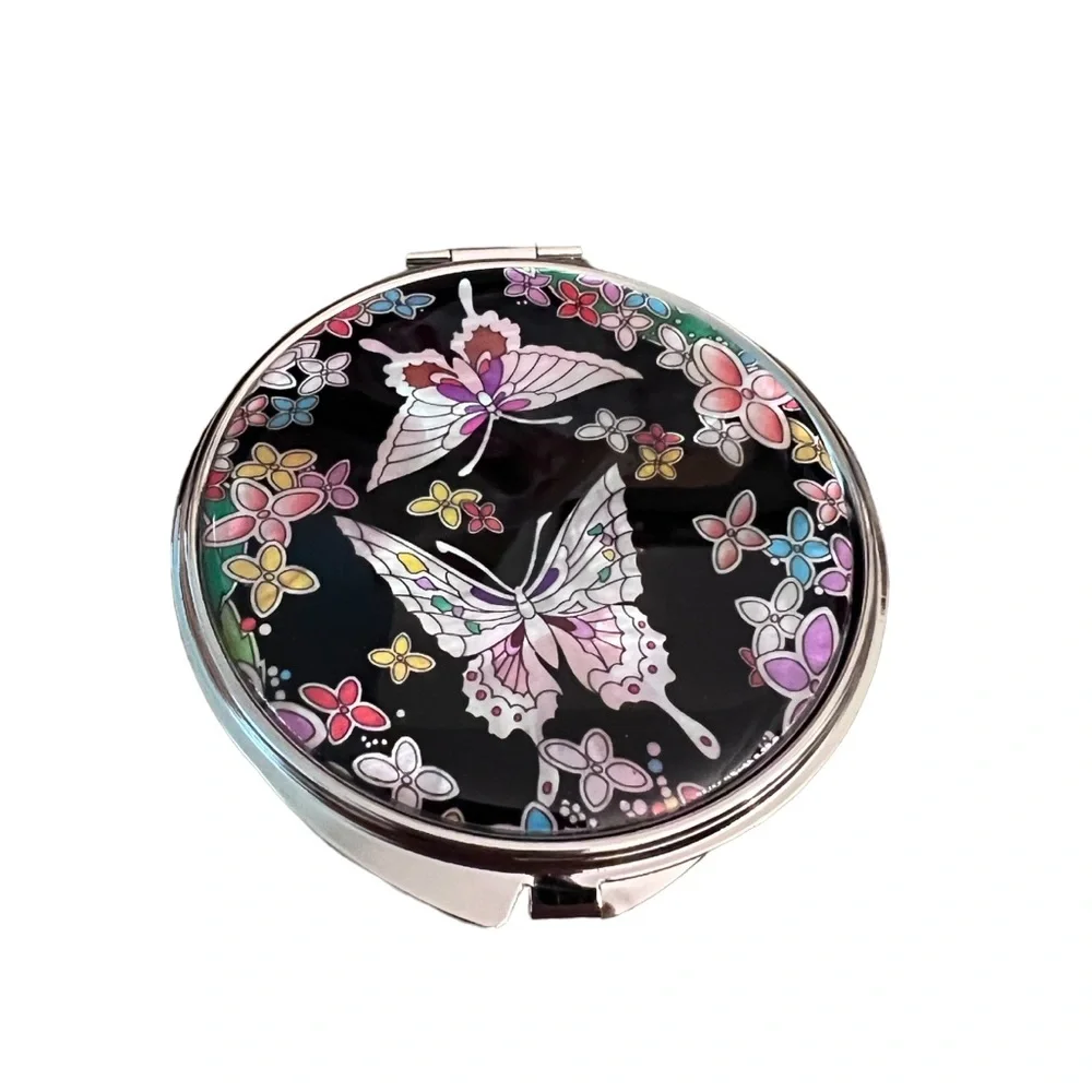 NEW Butterfly Flower Pearl Design Mirror Portable Compact Make Up Purse Gift Box